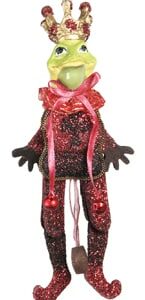 Jumping Jack Glitter Frog Prince Ornament (Burgundy)