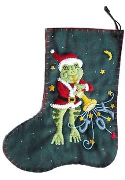 Gabriel Come Blow Your Horn Frog Christmas Stocking
