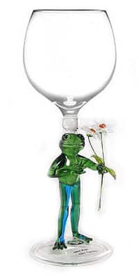 Frog With Flowers Wine Glass