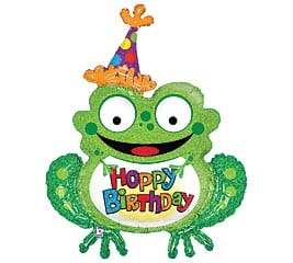 Frog With Party Hat "Hoppy Birthday" Mylar Balloon