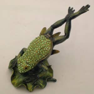 Green Jeweled Frog Resting On Lily Pad Trinket Box