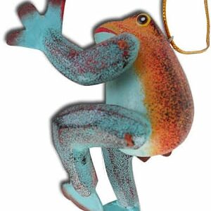Moving Arms And Legs Orange And Turquoise Wooden Frog Ornament