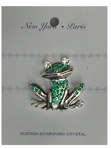 Swarovski Crystal Smiling , Sitting Silver Frog Brooch/Pin