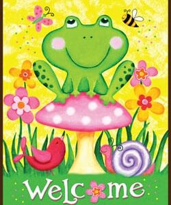 Garden Art Flag / Welcome Froggy And Friends